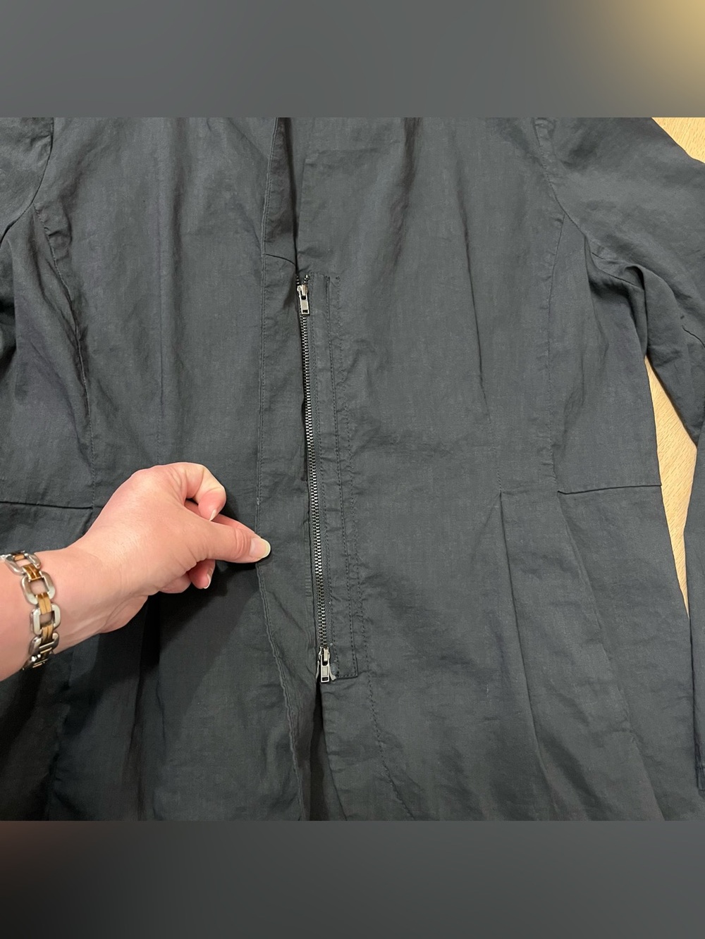 Eileen Fisher Linen Viscose Blend Dark Grey Blazer / Light Jacket - Picture 5 of 13